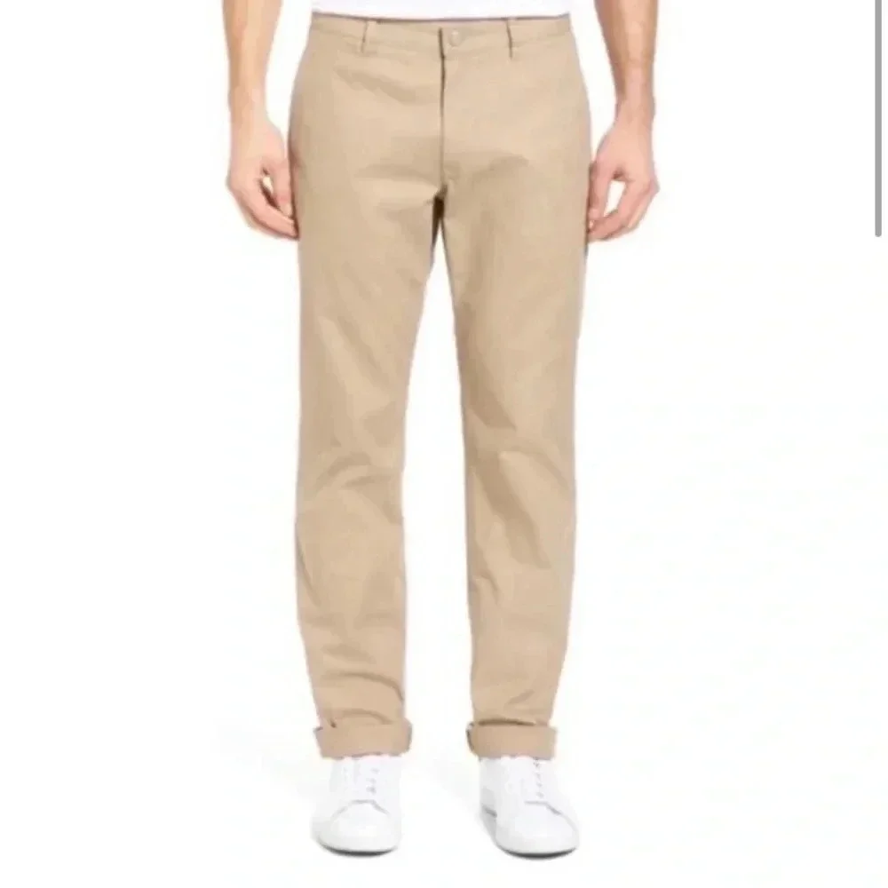 Bonobos Men’s Straight Fit Cotton Twill Chinos Khaki Plaid Accents 35x32